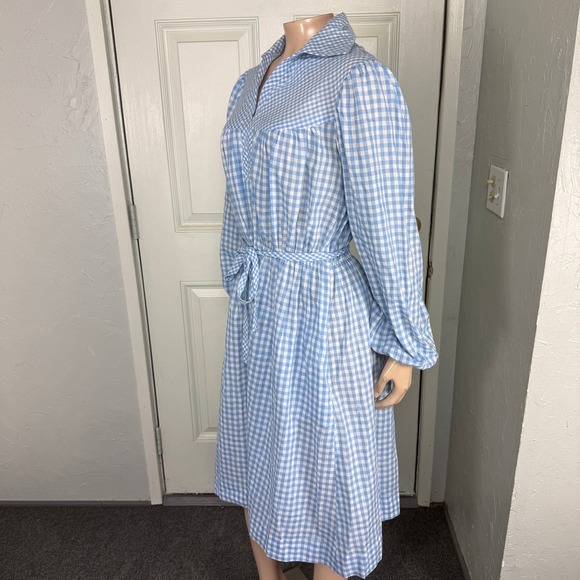 Vintage 70s 60s Dress Cotton Plaid Shirt Tie Waist Cotton Plaid Gingham L/S UU4 - Picture 4 of 8
